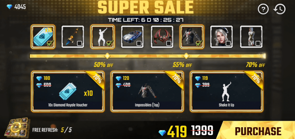 Free Fire Super Market / Sale 5.0: Get 70% Off On All Items