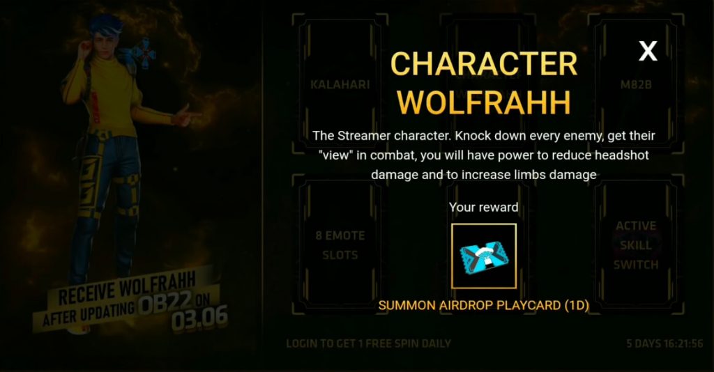 Here Is How To Get Free Wolfrahh Character In Free Fire