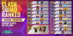 Free Fire Clash Squad Rank Season 1 Rewards Details