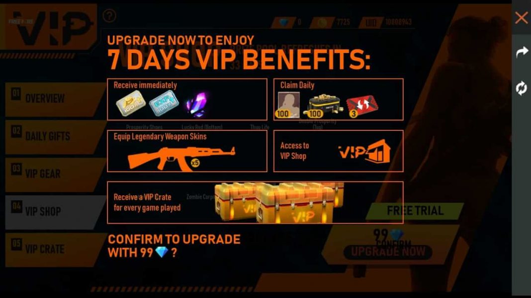Free Fire VIP Event Complete Details Get VIP Benefits For 7 Days Mobile Mode Gaming