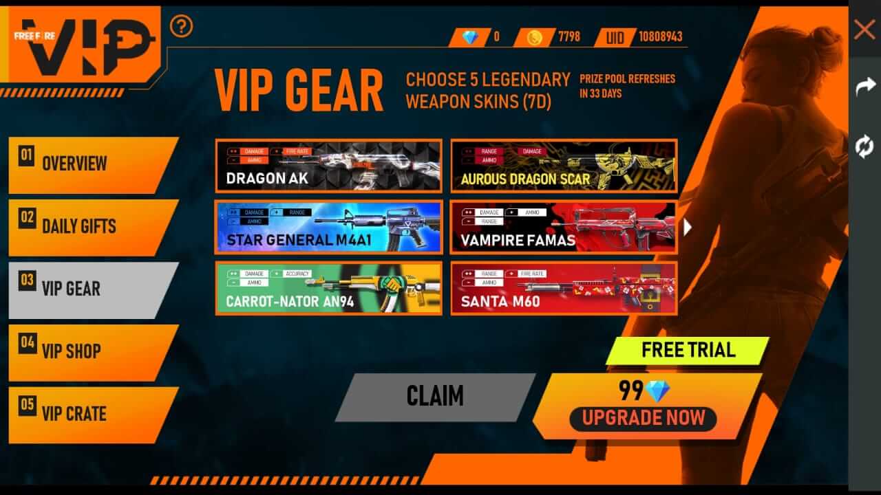 Free Fire VIP Event Complete Details Get VIP Benefits For 7 Days Mobile Mode Gaming