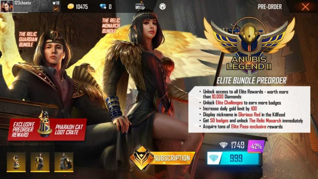 Free Fire Season 29 Elite Pass 'Anubis Legend II' Is Up For Pre-Order